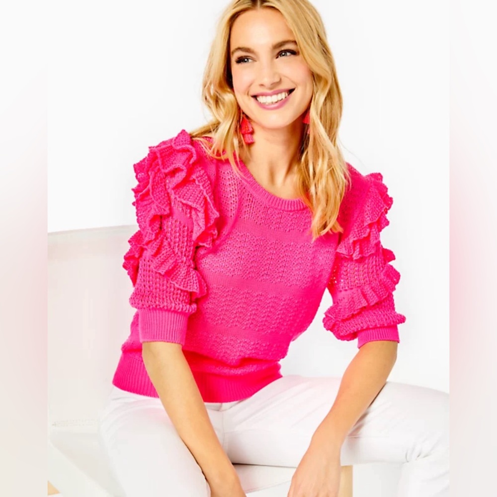 Lilly Pulitzer Pink Ruffle Sleeve Isabeli Knit Sweater Size S